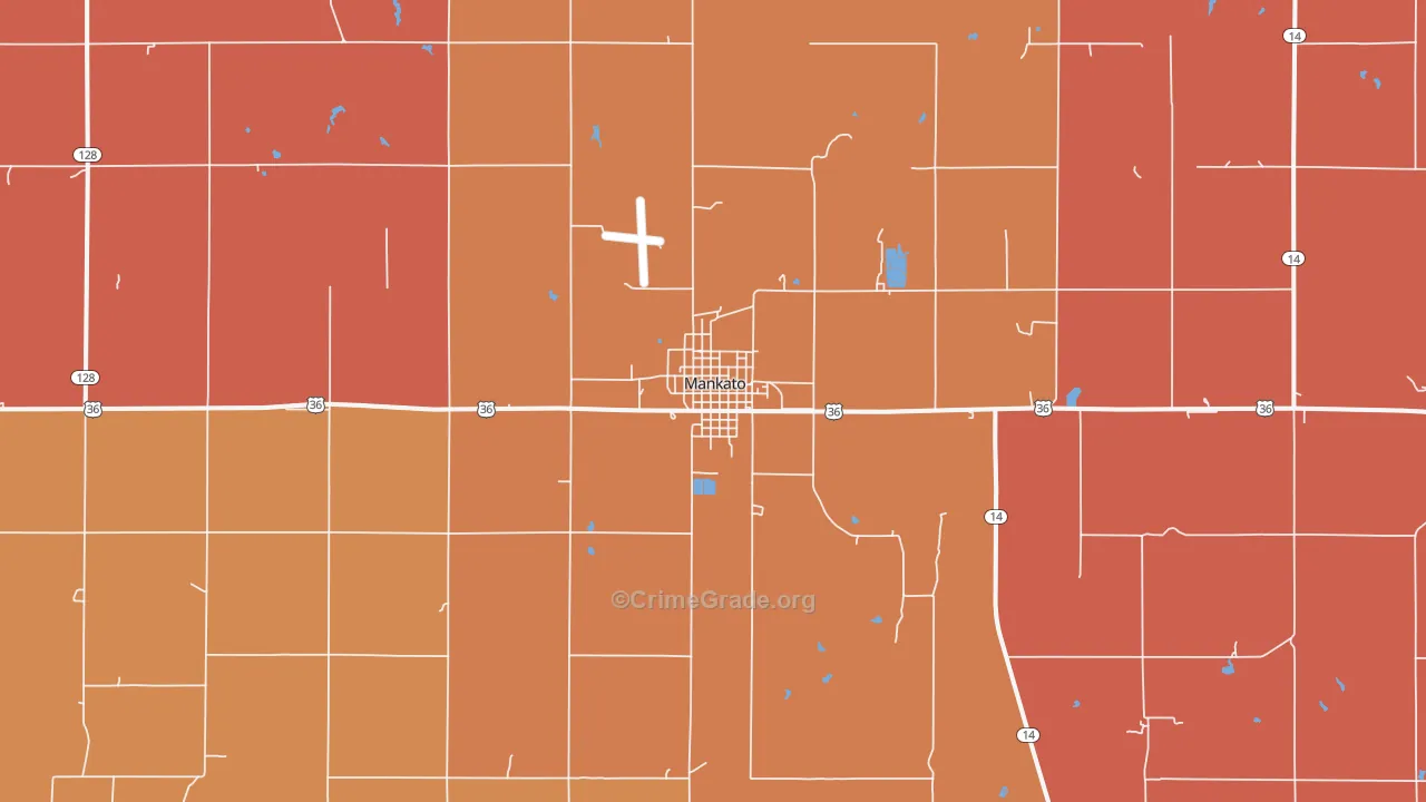 Mankato, KS Map of Robbery Rates