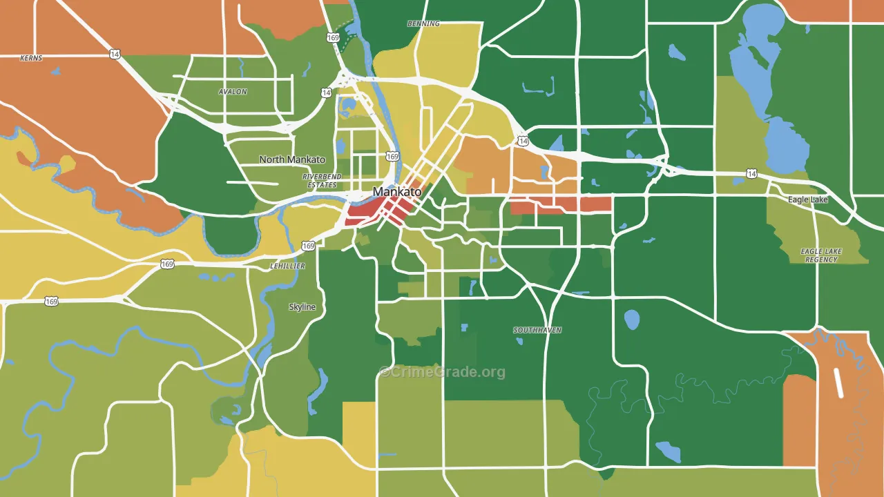 Mankato, MN Map of Robbery Rates
