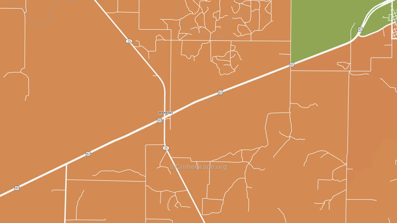Mankins, TX Map of Robbery Rates