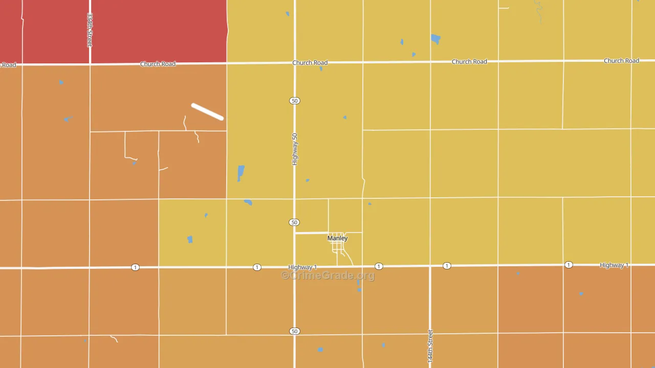 Manley, NE Map of Robbery Rates
