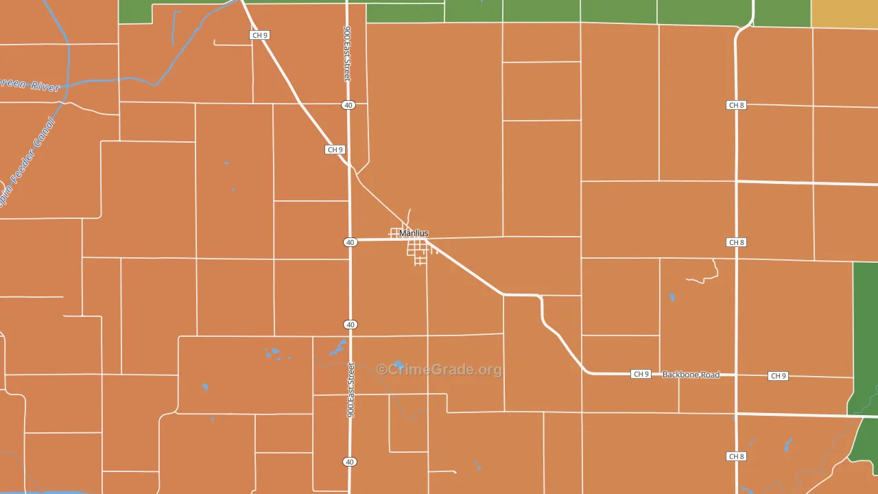 Manlius, IL Map of Robbery Rates