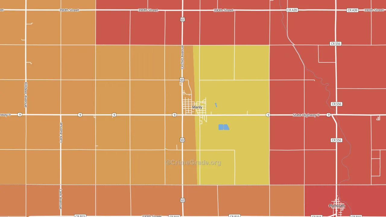Manly, IA Map of Robbery Rates