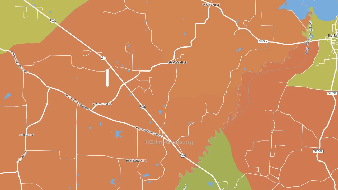 Manlyville, TN Map of Robbery Rates