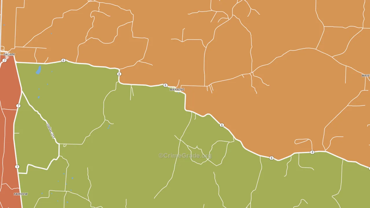 Manning, AR Map of Robbery Rates