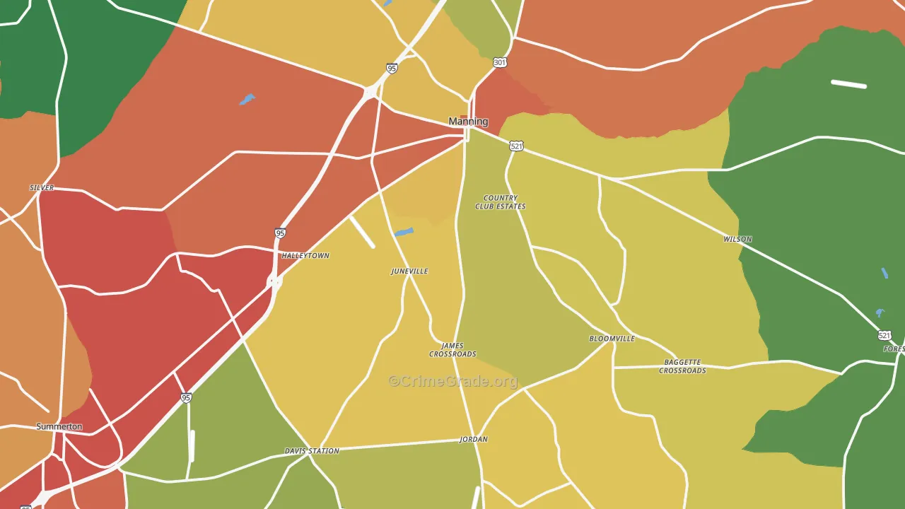 Manning, SC Map of Robbery Rates