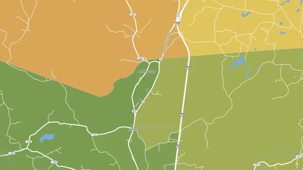 Mannington, KY Map of Robbery Rates