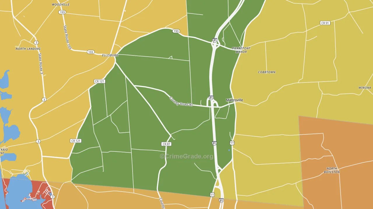 Mannsville, NY Map of Robbery Rates