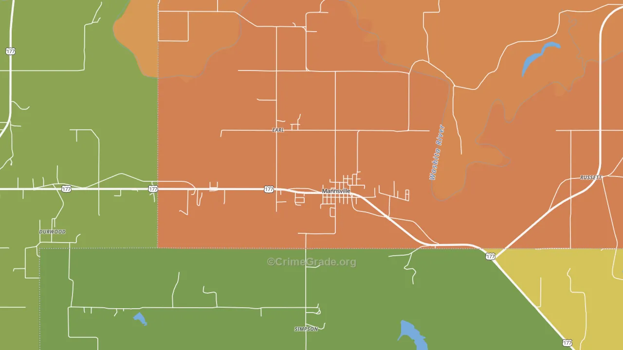 Mannsville, OK Map of Robbery Rates