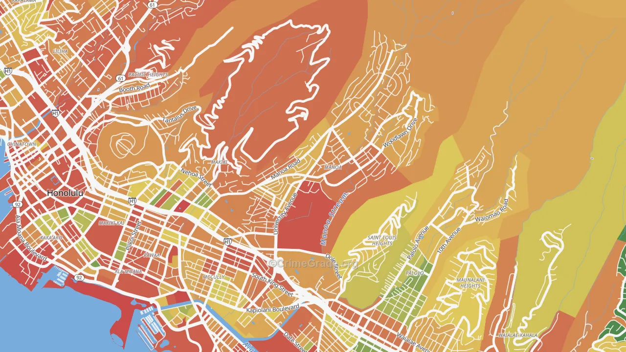 Manoa, Honolulu, HI Map of Robbery Rates