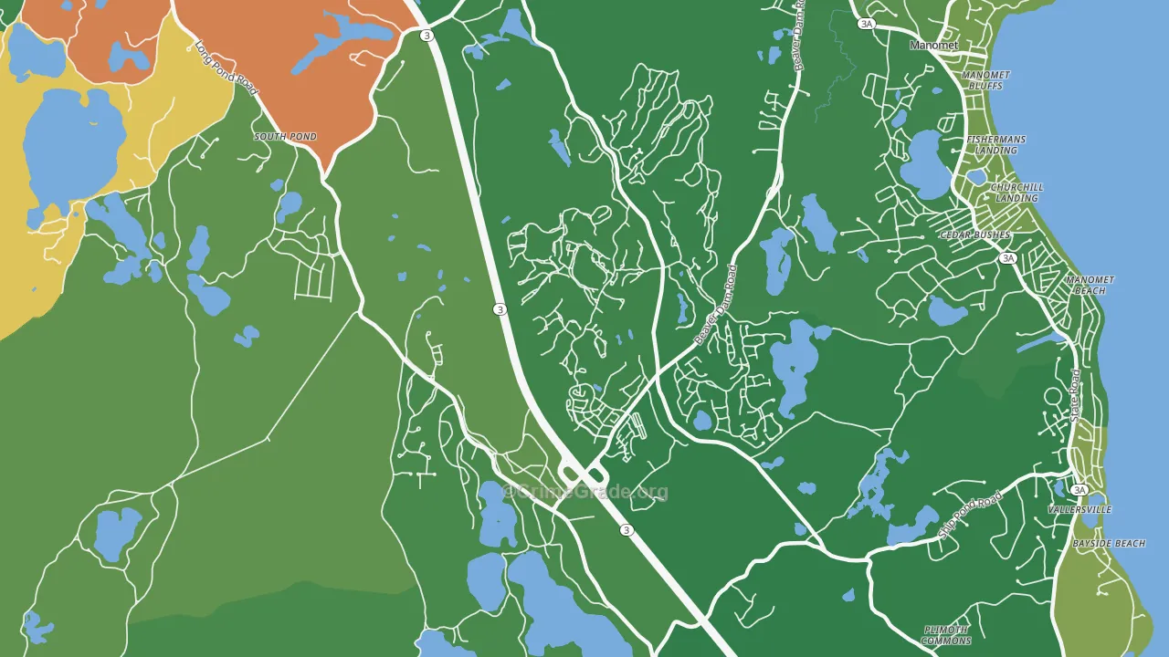 Manomet, MA Map of Robbery Rates