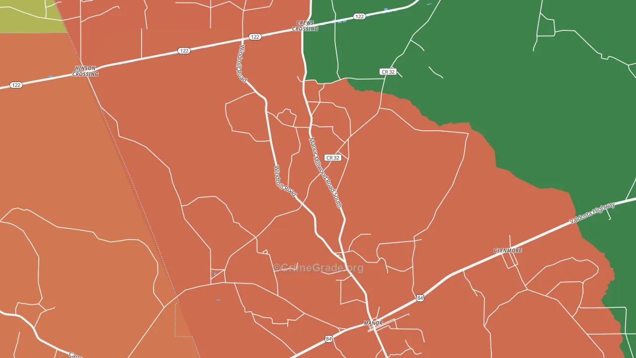 Manor, GA Map of Robbery Rates