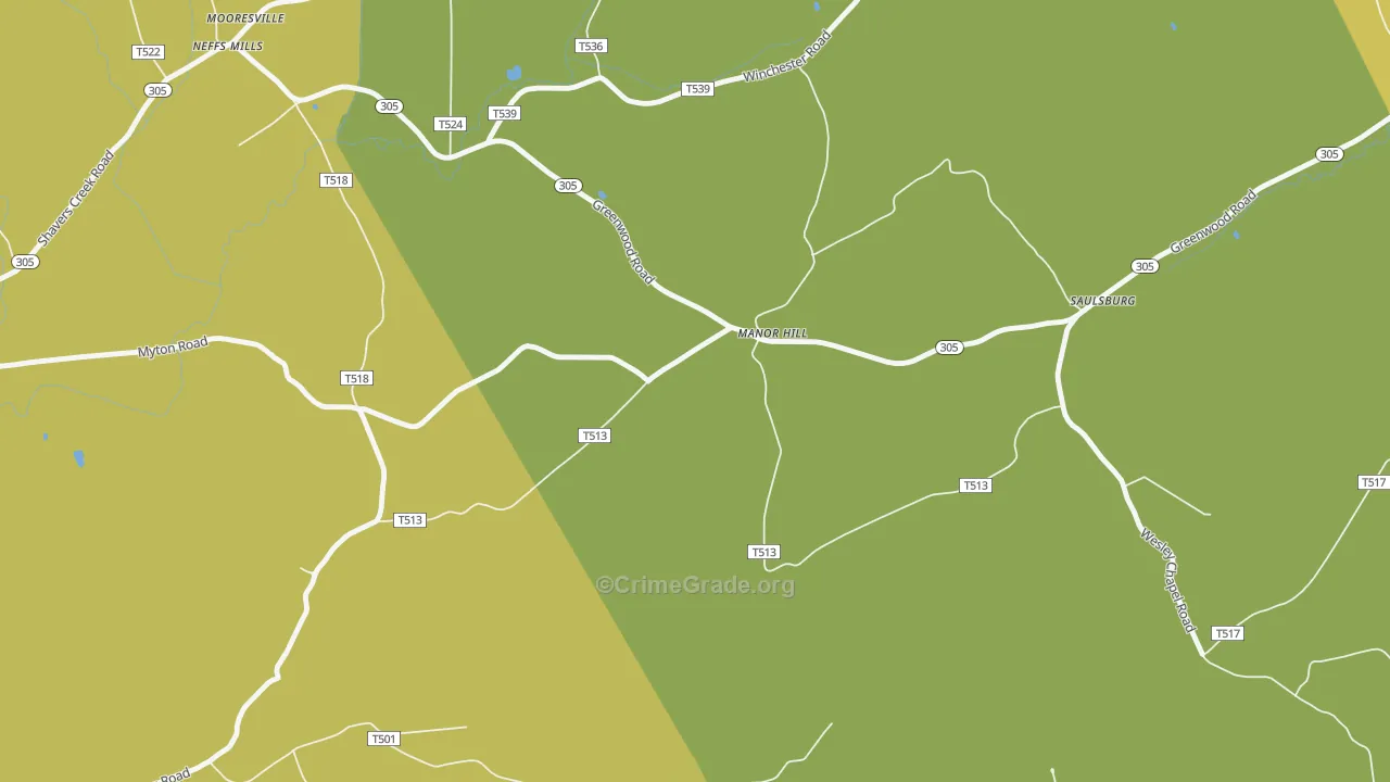 Manor Hill, PA Map of Robbery Rates