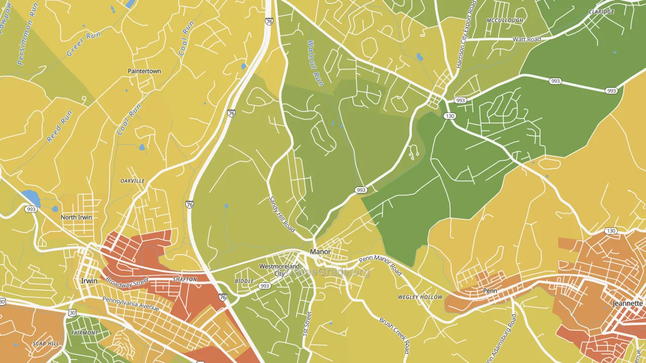 Manor, PA Map of Robbery Rates
