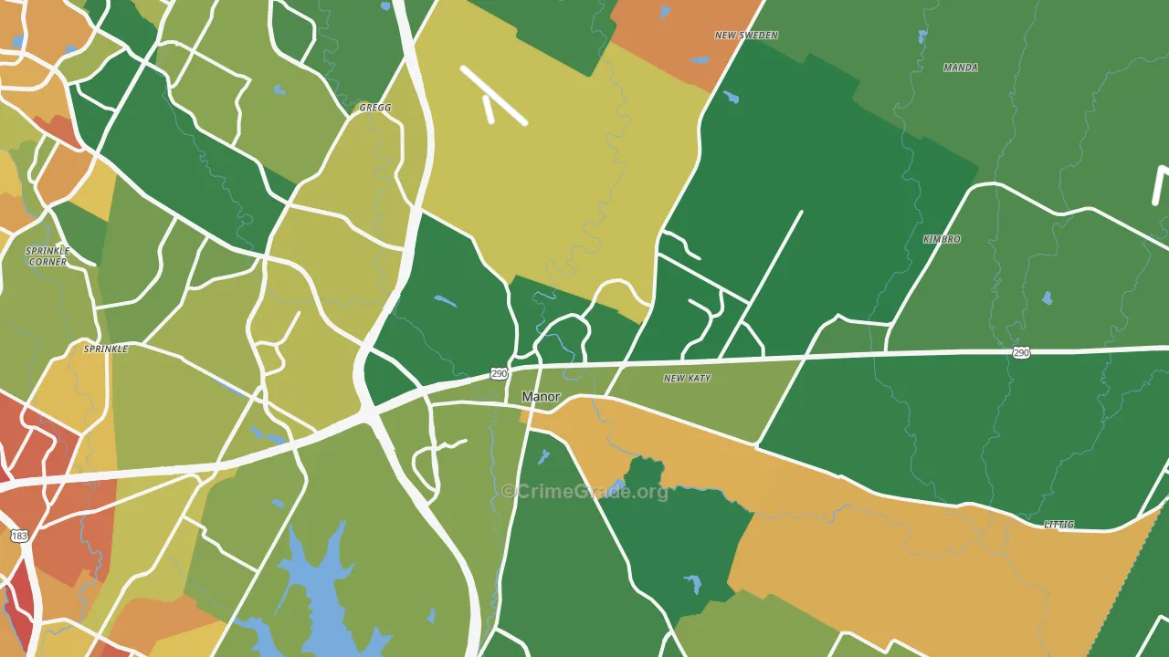 Manor, TX Map of Robbery Rates