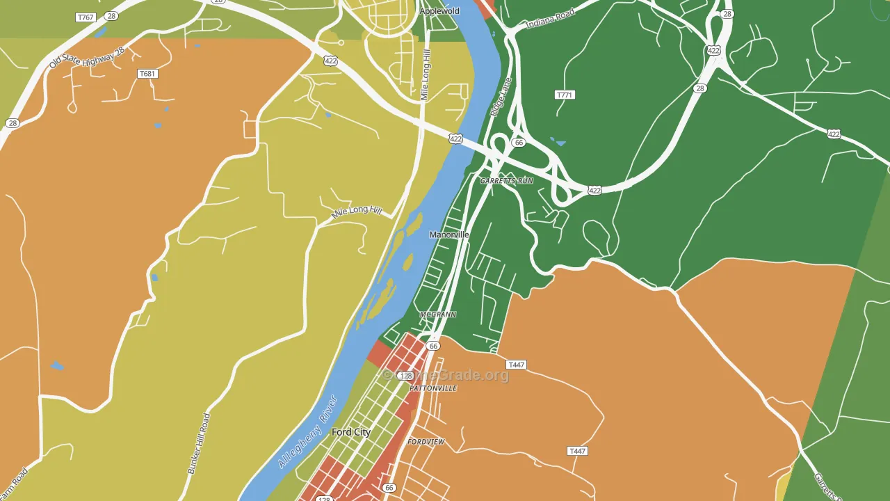 Manorville, PA Map of Robbery Rates