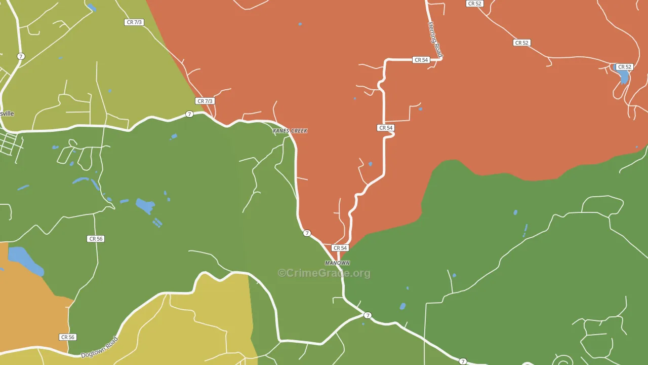 Manown, WV Map of Robbery Rates