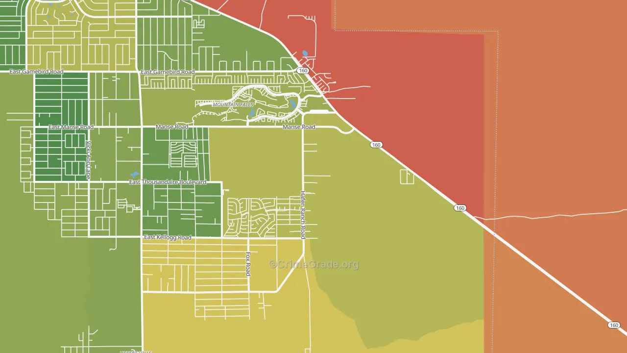Manse, NV Map of Robbery Rates