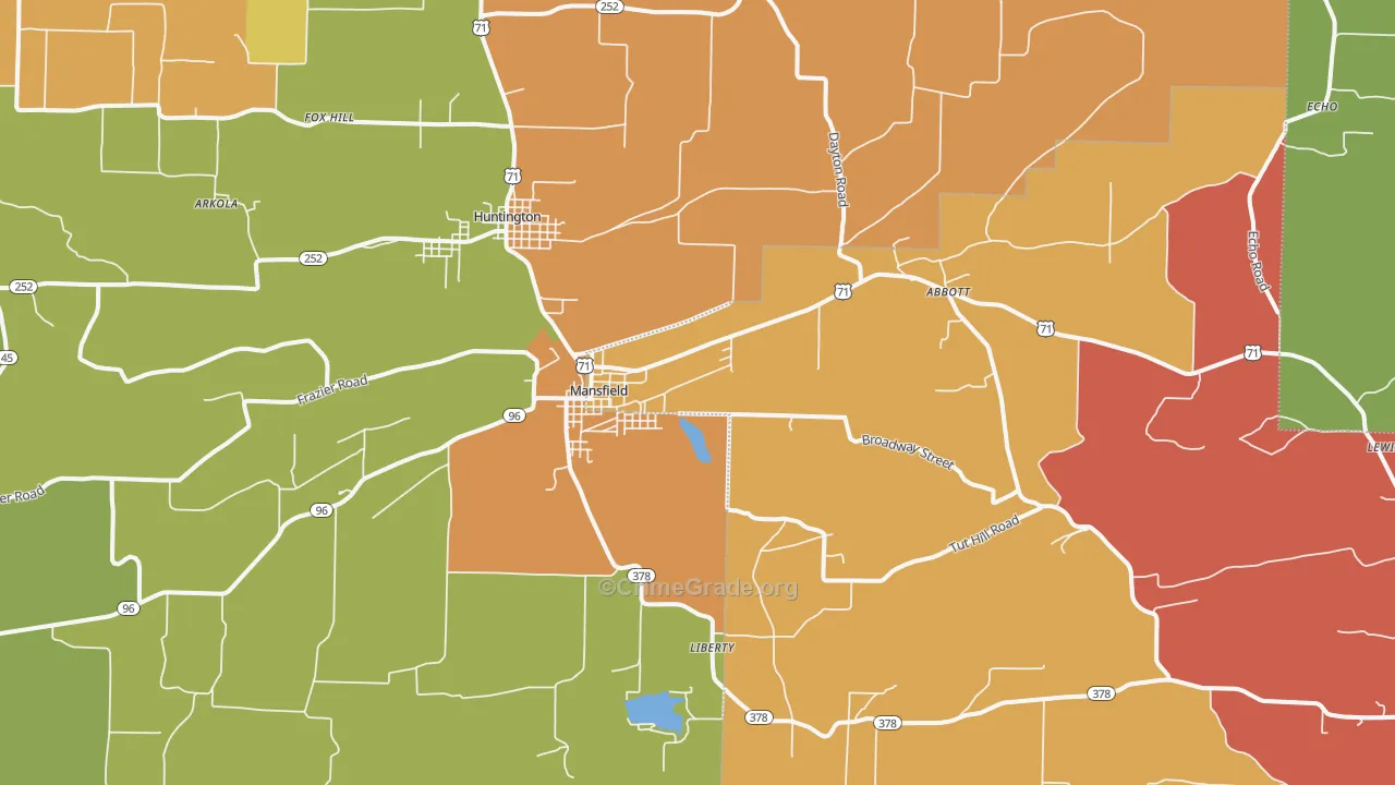 Mansfield, AR Map of Robbery Rates