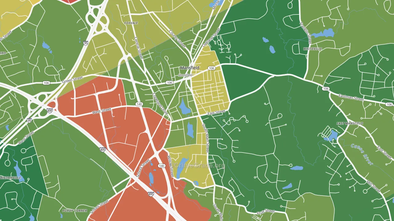 Mansfield Center, MA Map of Robbery Rates