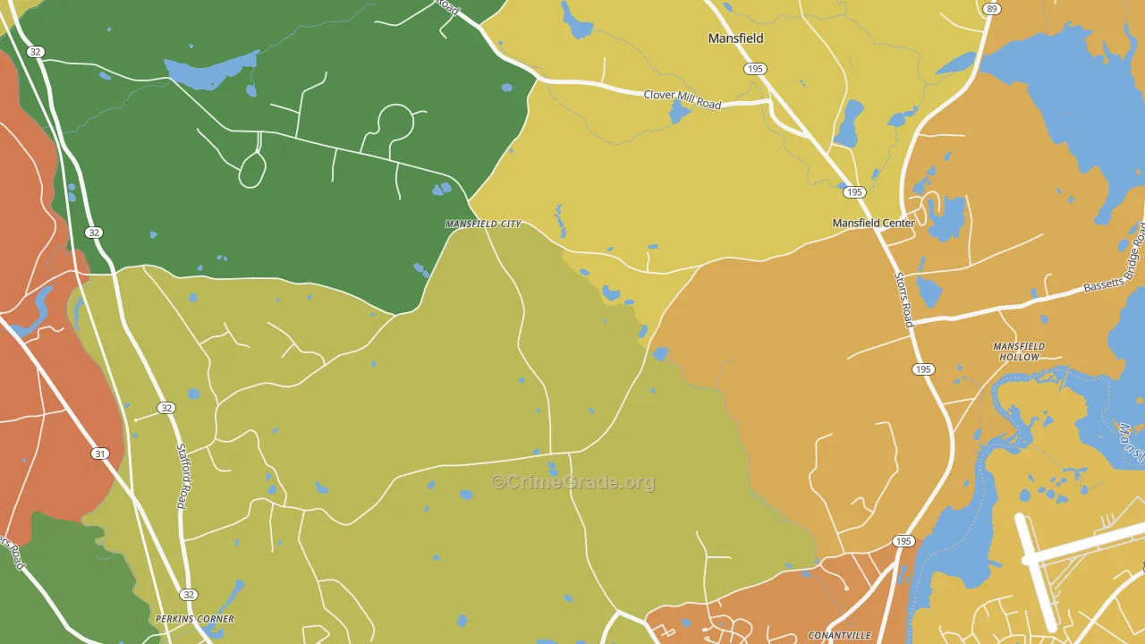 Mansfield City, CT Map of Robbery Rates
