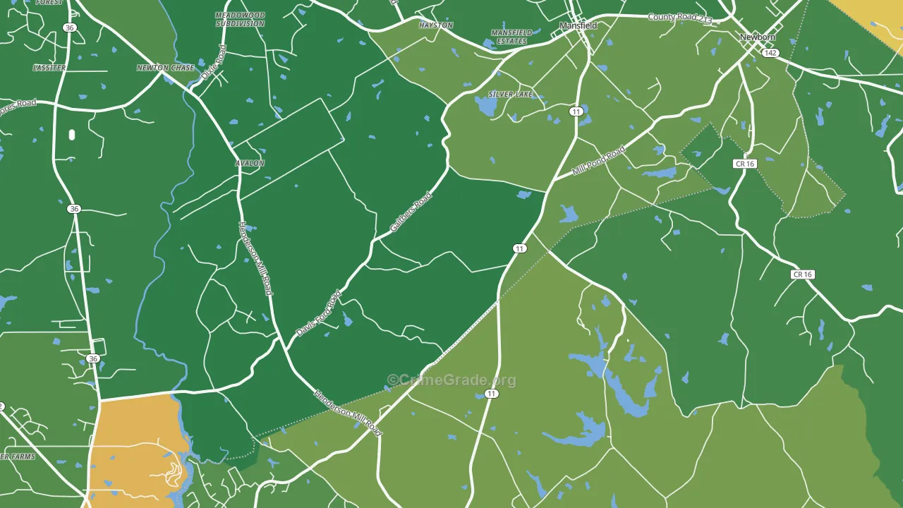 Mansfield, GA Map of Robbery Rates