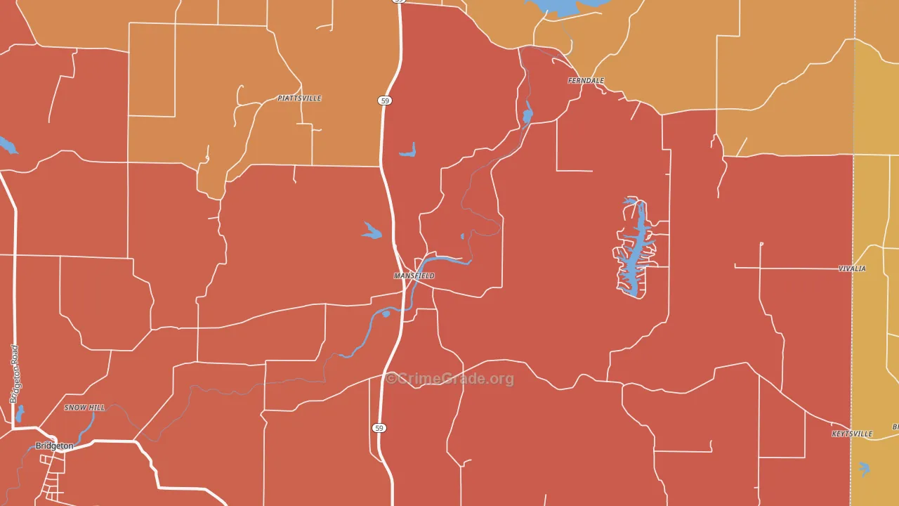 Mansfield, IN Map of Robbery Rates