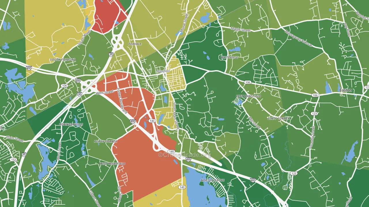 Mansfield, MA Map of Robbery Rates