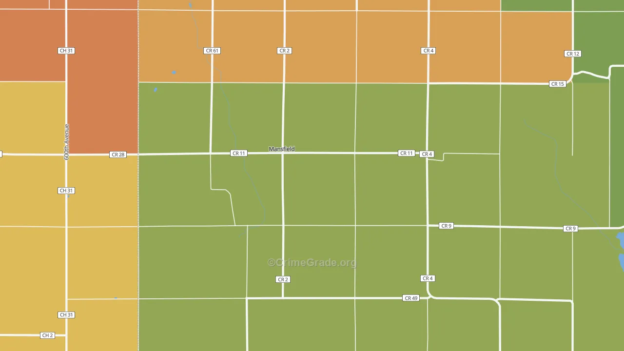 Mansfield, MN Map of Robbery Rates