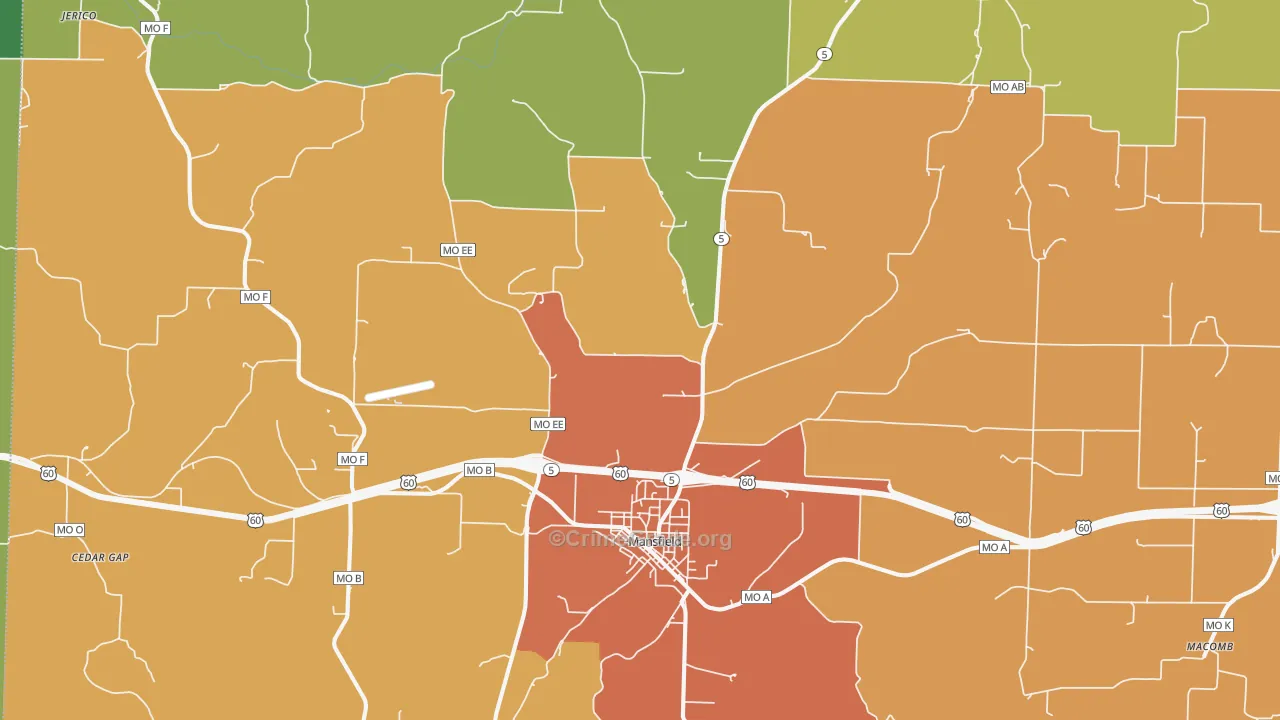 Mansfield, MO Map of Robbery Rates