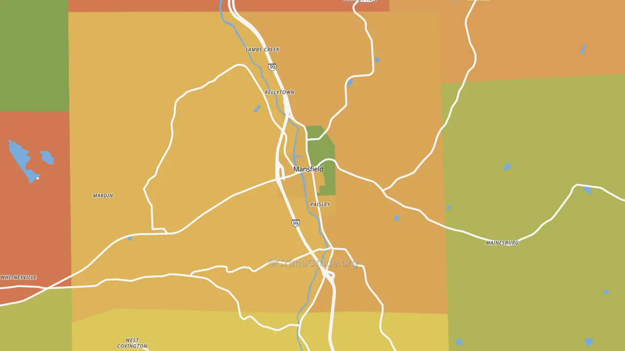 Mansfield, PA Map of Robbery Rates