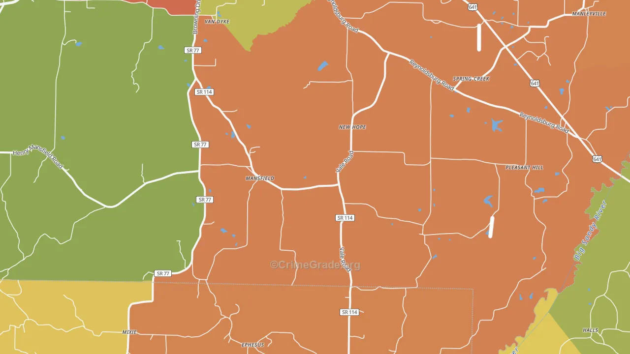 Mansfield, TN Map of Robbery Rates