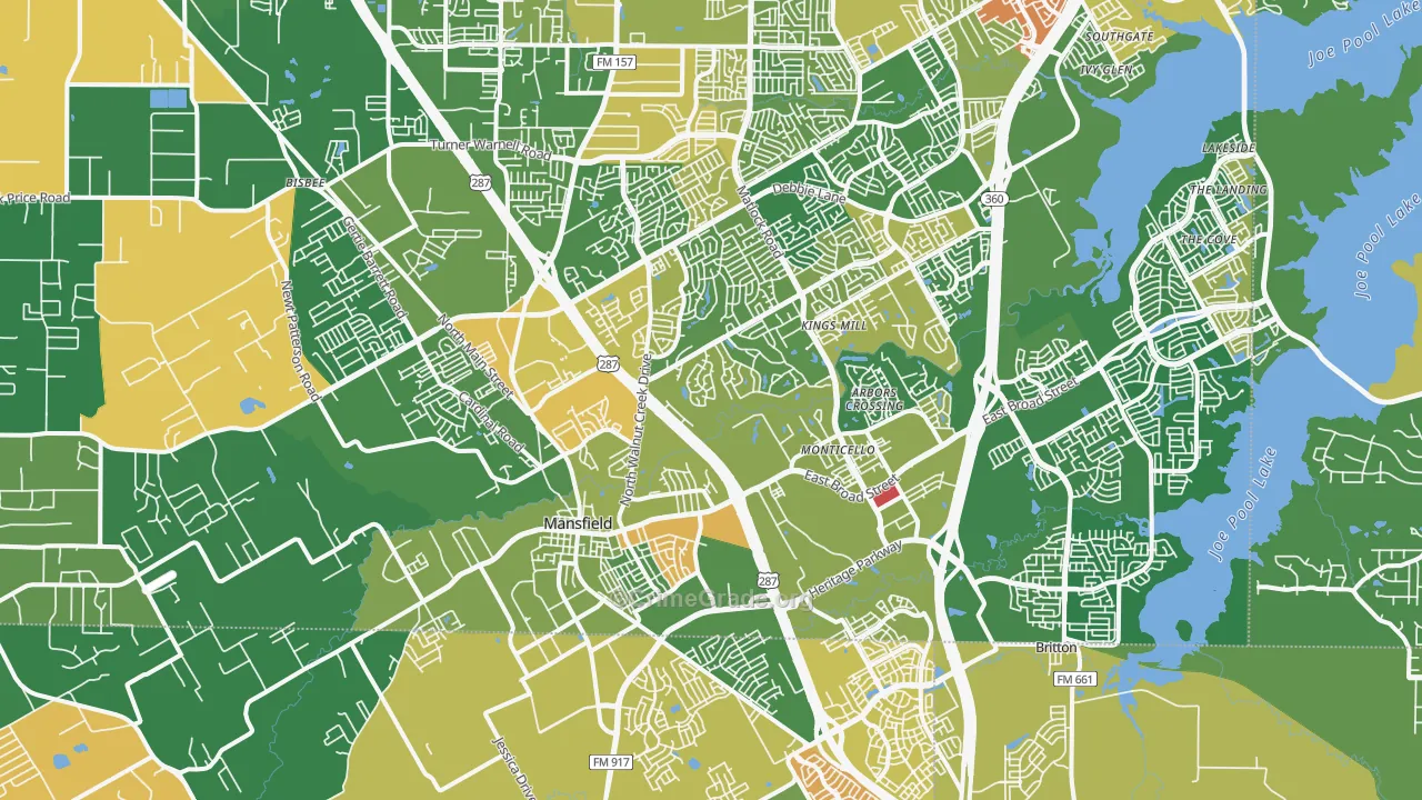 Mansfield, TX Map of Robbery Rates