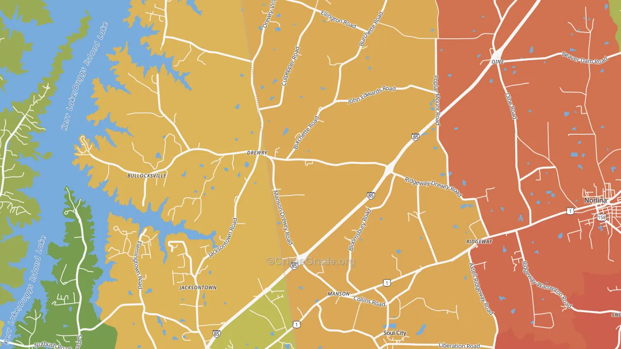 Manson, NC Map of Robbery Rates