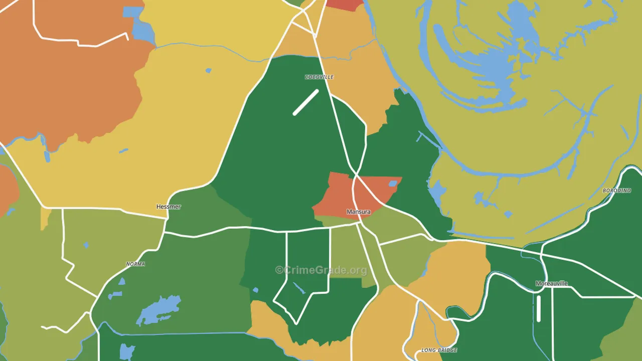 Mansura, LA Map of Robbery Rates