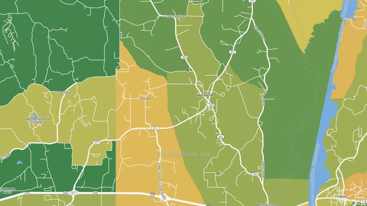 Mantachie, MS Map of Robbery Rates