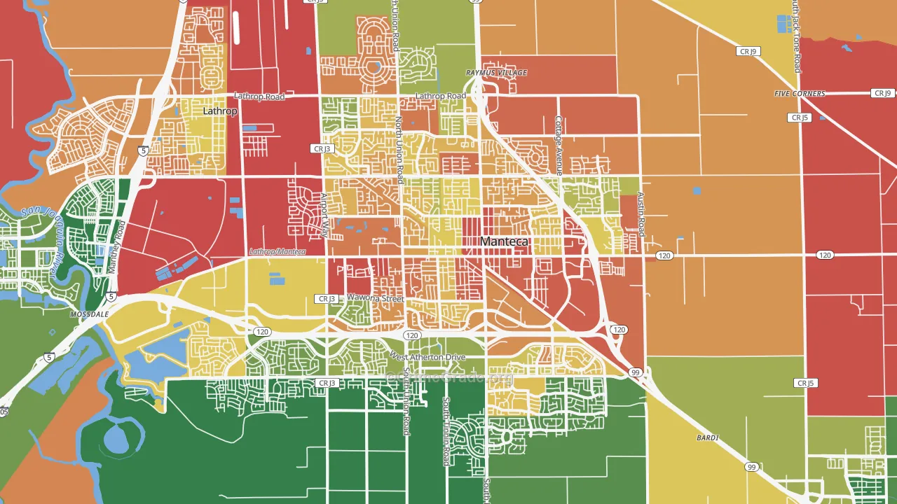Manteca, CA Map of Robbery Rates