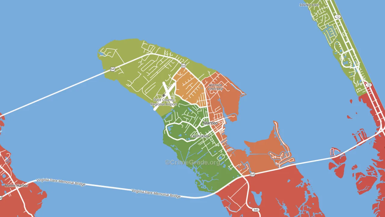 Manteo, NC Map of Robbery Rates