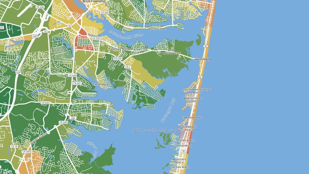 Mantoloking, NJ Map of Robbery Rates