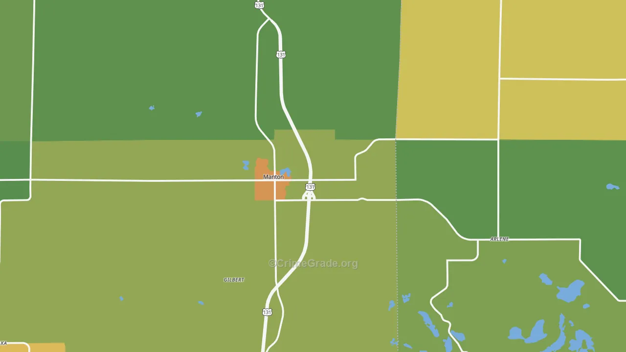 Manton, MI Map of Robbery Rates