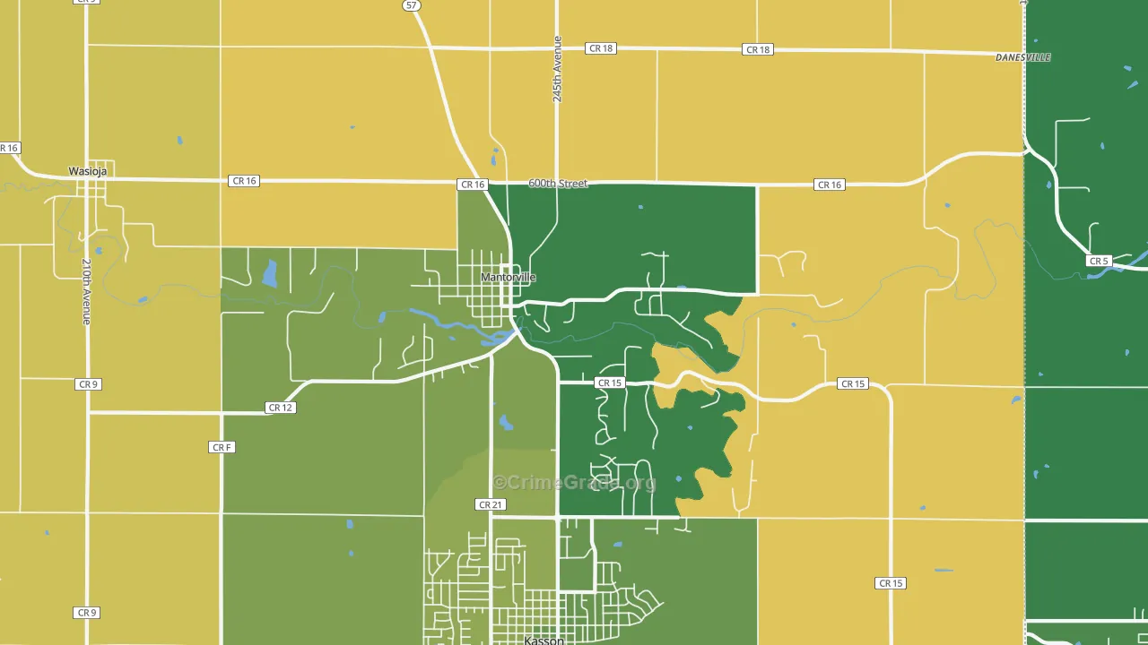 Mantorville, MN Map of Robbery Rates