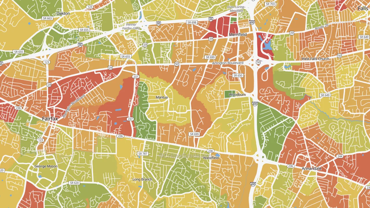 Mantua, Fairfax, VA Map of Robbery Rates
