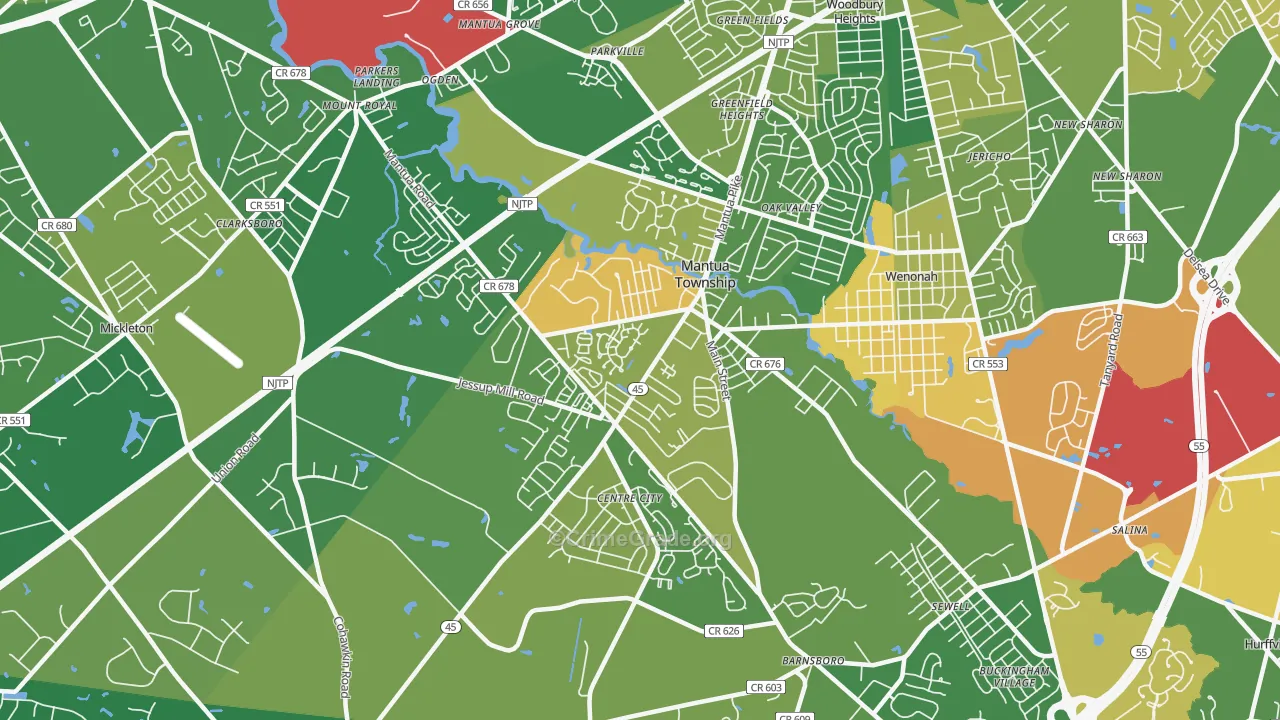 Mantua, NJ Map of Robbery Rates