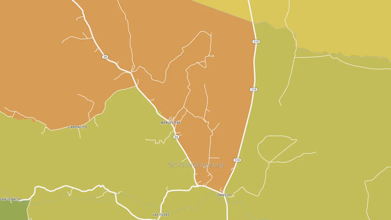 Manuelitas, NM Map of Robbery Rates