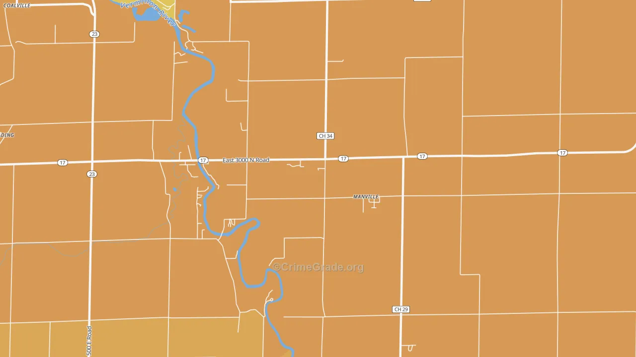 Manville, IL Map of Robbery Rates
