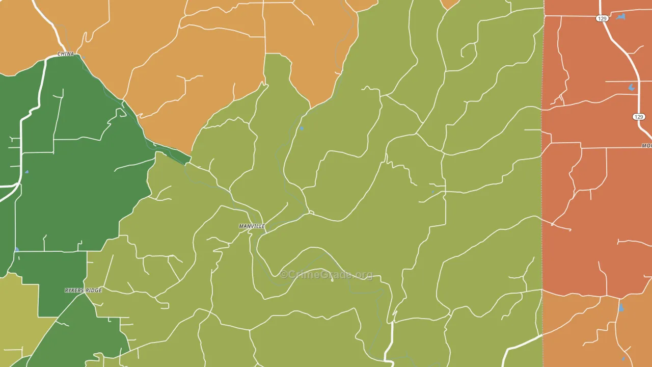 Manville, IN Map of Robbery Rates
