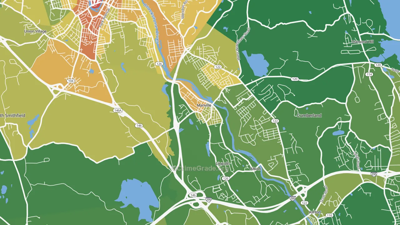 Manville, RI Map of Robbery Rates