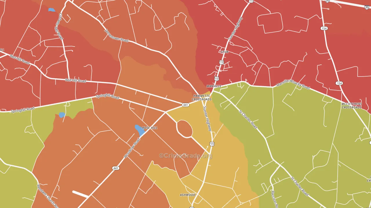 Manville, SC Map of Robbery Rates