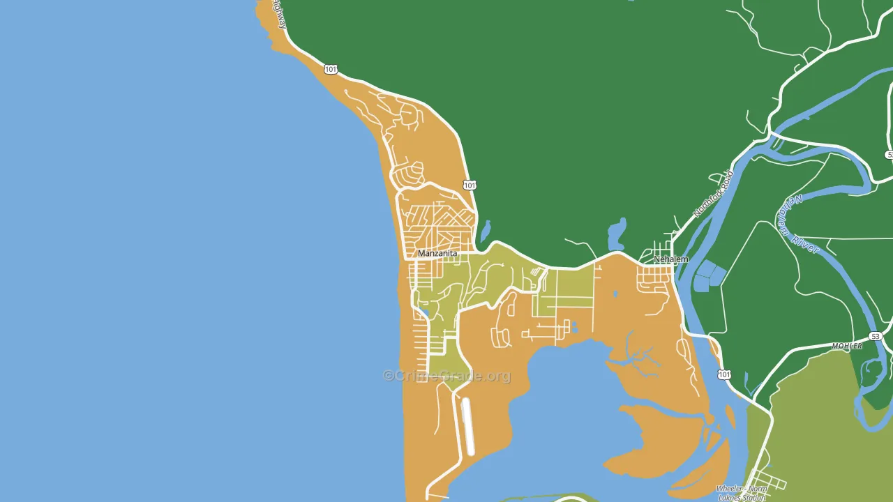 Manzanita, OR Map of Robbery Rates