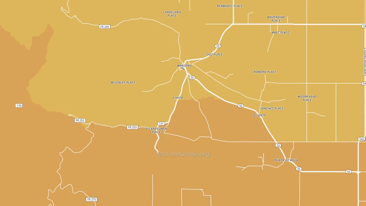 Manzano, NM Map of Robbery Rates