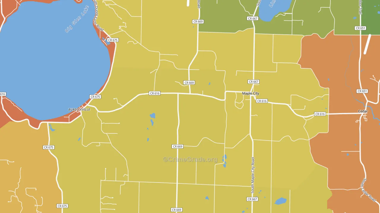 Maple City, MI Map of Robbery Rates